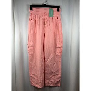 Cotton Collection Pink 100% Organic Peruvian Cotton Cargo Wide Leg Pants XL NEW